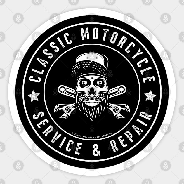 Classic Motorcycle Service & Repair Hipster Skull Sticker by Timeless Chaos